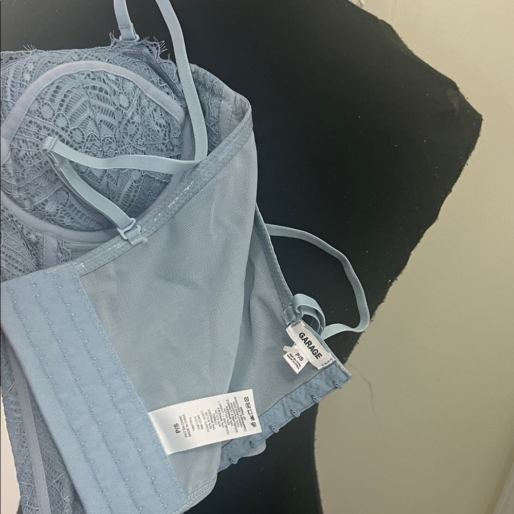 Y2k Elegant Lace Mesh Bustier Corset in Light Blue - Picture 8 of 14